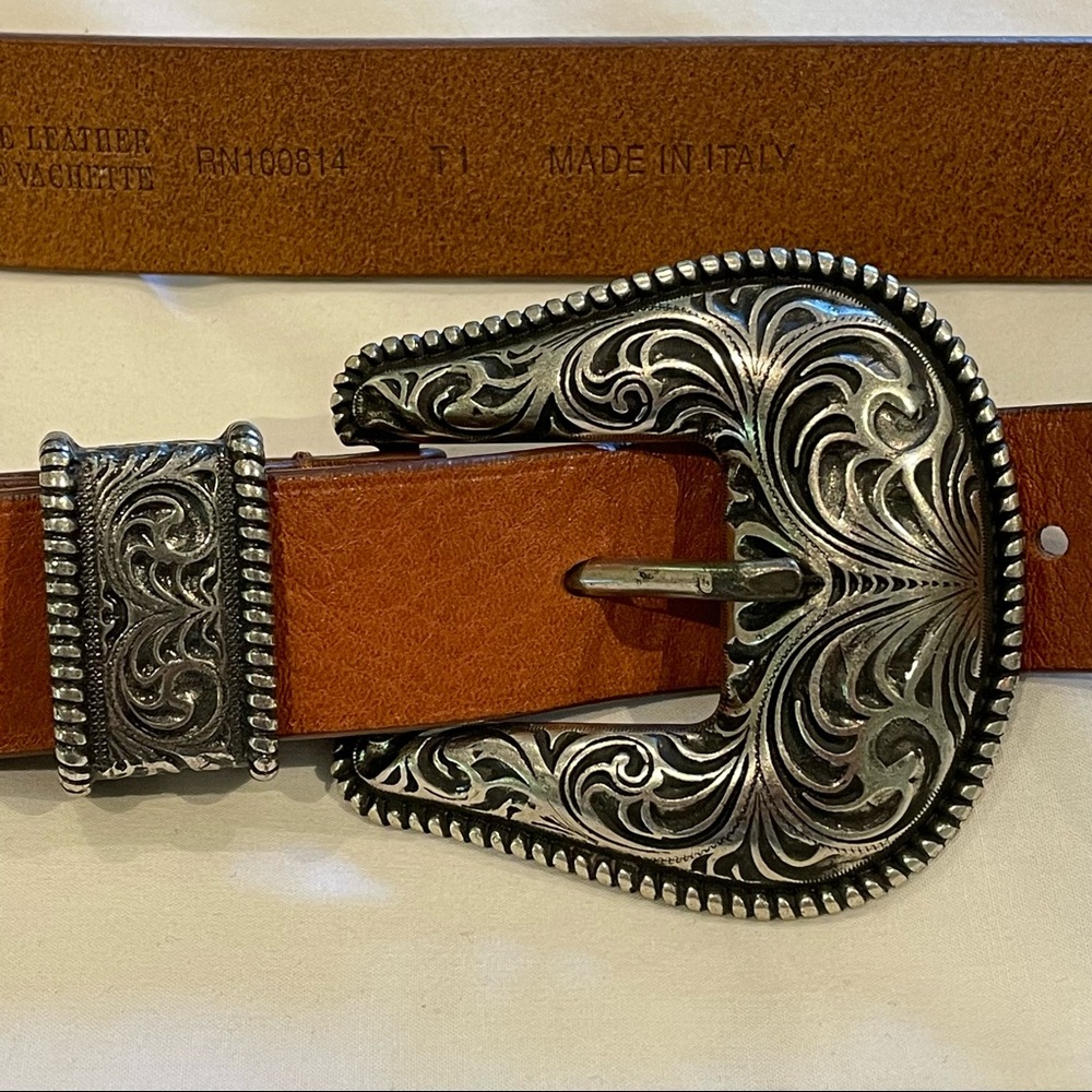 The Kooples Brown Leather Low Waist Western Belt (OS)